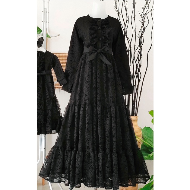 Gamis Alinea Set Family Hitam | Baju Unik | Gamis lebaran murah | Gamis lebaran keluarga | Gamis couple family | Gamis toyobo | Gamis anak dan dewasa terbaru | seragam lebaran keluarga