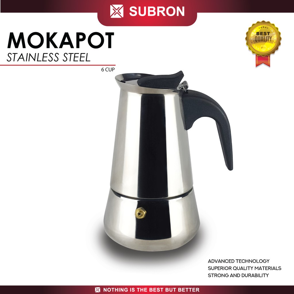 Subron Manual Espresso Coffee Maker Mokapot Stainless 6 Cup 300ml