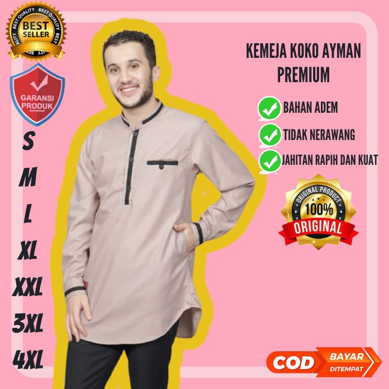 Koko Kurta Lengan Panjang Ayman Ukuran Jumbo S/M/L/XL/XXL/3XL/4XL Material Toyobo Fodu Atasan Kemeja Kemko Pria Pakistan Terbaru 2022
