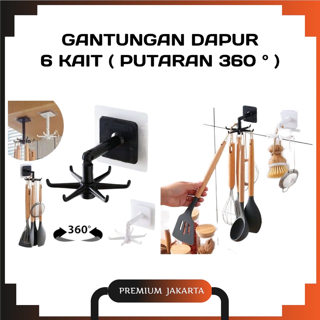 Gantungan Dapur /Kamar 6 Pengait , Rak 6 Kait Bisa di putar Gantungan Multifungsi