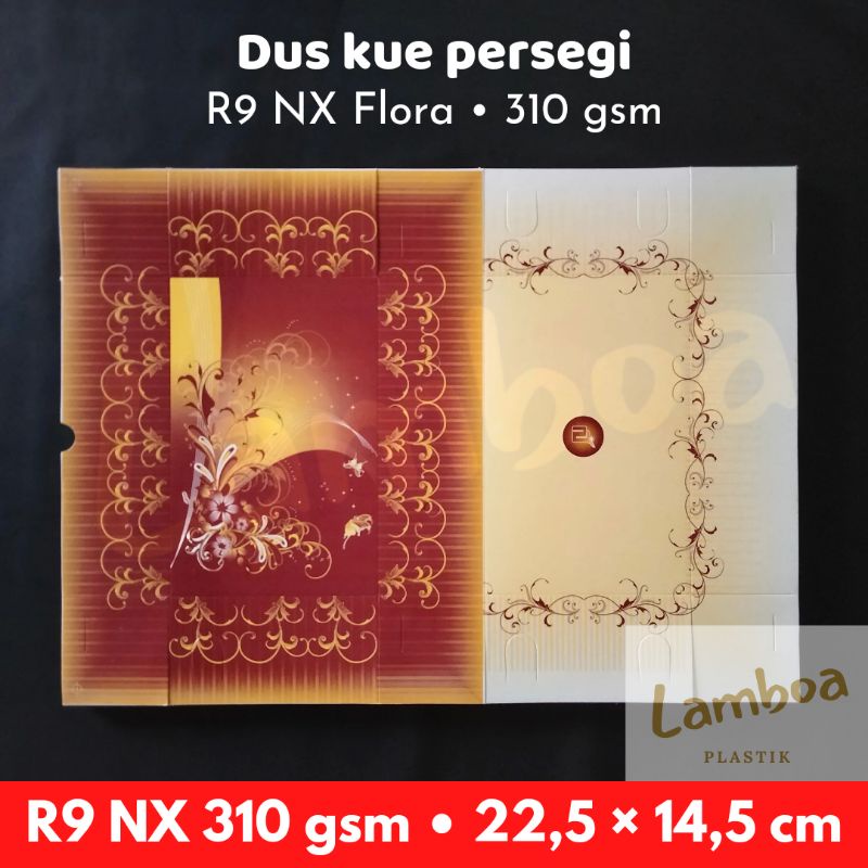 Dus kue R9 NX motif flora penuh 22,5x14,5 x 7 cm tebal snack box persegi full kotak nasi 22,5 14,5 1
