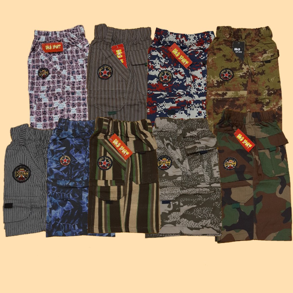 3 pcs 6 pcs harga lusinan motif random celana pendek  cargo anak laki DKD Sports