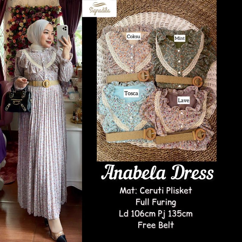 Anabela dress matt ceruty plisket full furing free belt by signadila ori