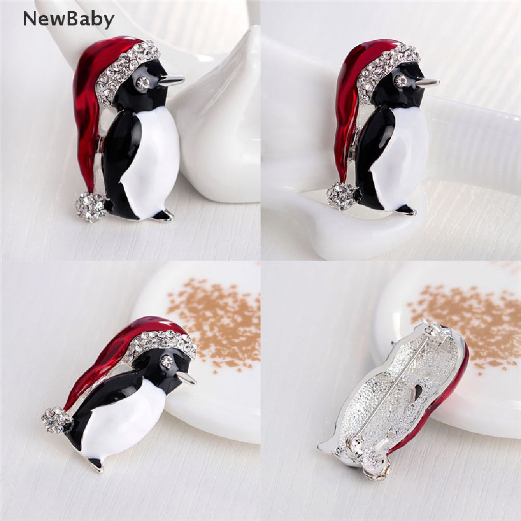 1pc Bros Pin Bentuk Penguin Natal Aksen Berlian Imitasi Untuk Hadiah Pesta