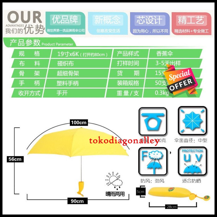 Payung Hias Lipat Pisang Banana Umbrella Unik