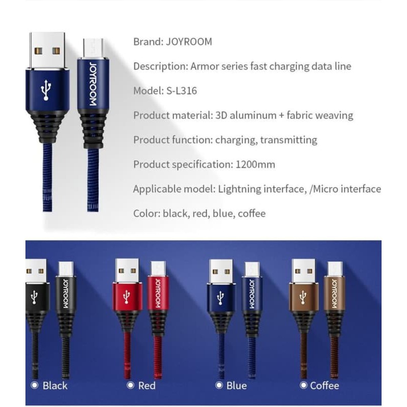 Joyroom Cable micro fast charger 120cm amour series