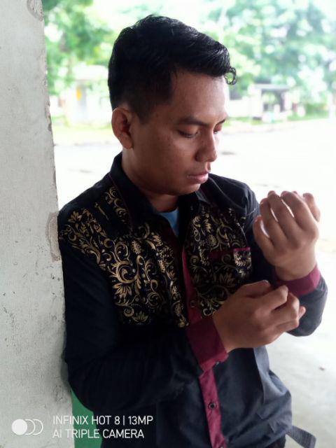 Kemeja Batik Pria Modern Murah Lengan Panjang Katun Oil Mix Prada Halus, Atasan Batik Kerja Pria Tre