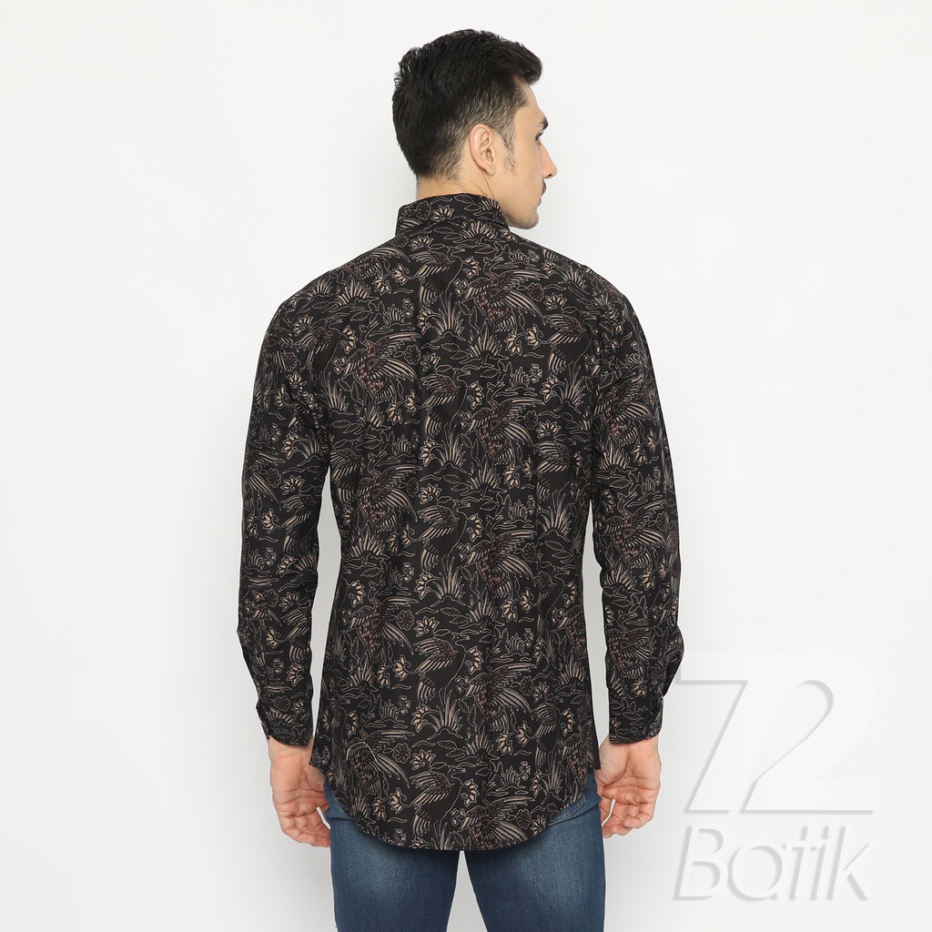 KEMEJA BATIK PRIA Lengan Pendek Slimfit Premium Bangau Two Tone Siang Sore Hitam 726610 Cap 72 - Baju Kemeja Atasan Pakaian Setelan Batik Pria Cowok Laki Laki Remaja Keluarga Kantor Lengan Pendek Modern Slimfit Slim Fit Premium Kekinian