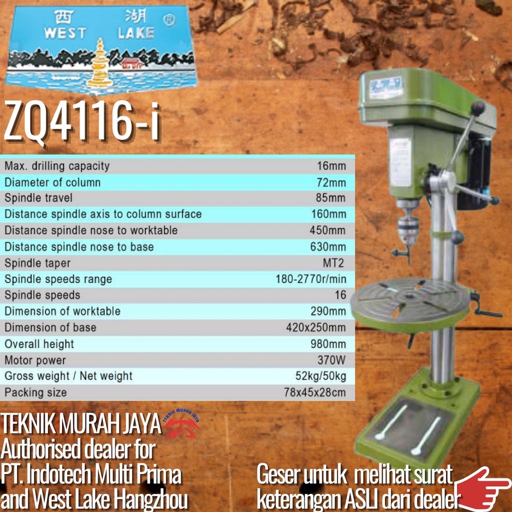 WESTLAKE Bor Duduk 16mm ZQ4116-i ASLI Hangzou Big Bench Drill 16 mmm