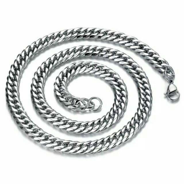 KALUNG TITANIUM MODEL RANTAI 45 /50 / 60 CM PRIA - WANITA DUA WARNA SILVER - EMAS