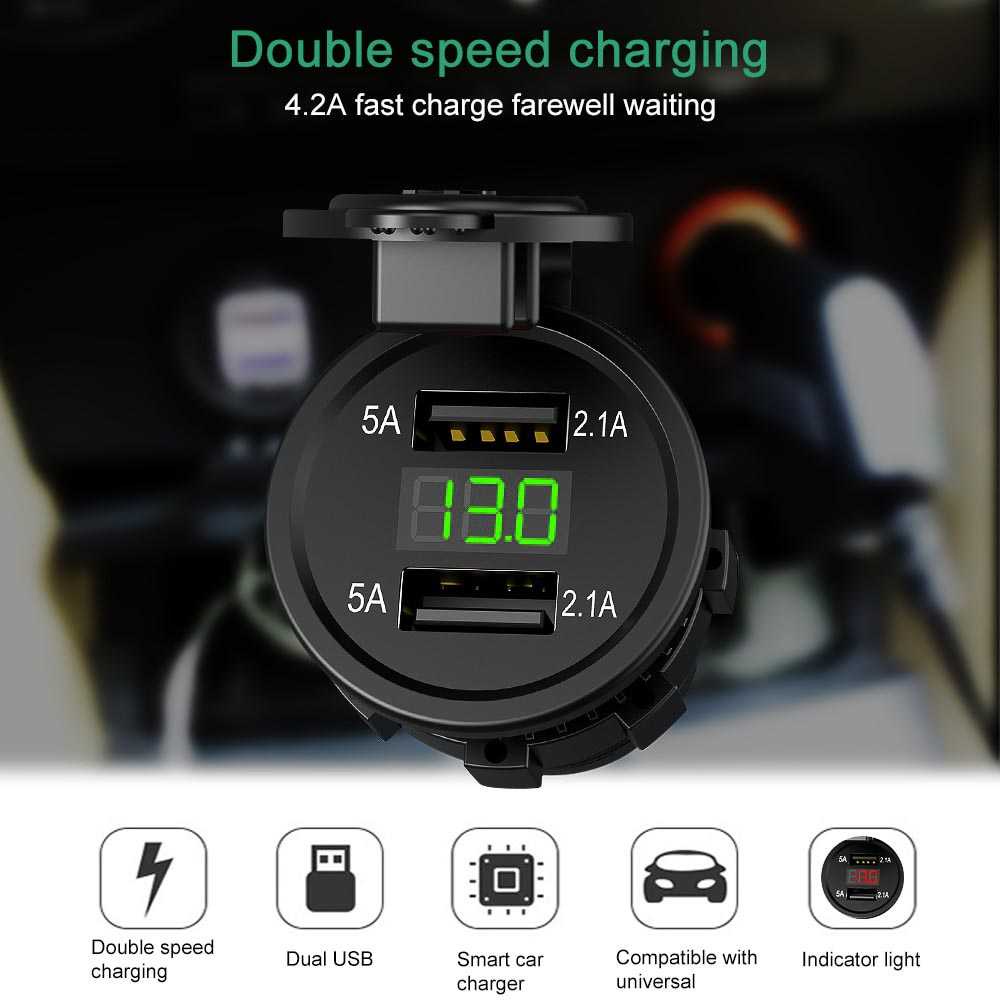 USB Charger Motor 2 Port 4.2A with LED Display Voltmeter / USB Charger Kepala Cas Casan Carge Charge Carger Hp Handphone Motor Beat Nmax Deluxe Scoopy Honda Aerox Lexi Yamaha Vario Fast Charging Waterproof Anti Air Digital Dual Usb / Adaptor Adapter Motor