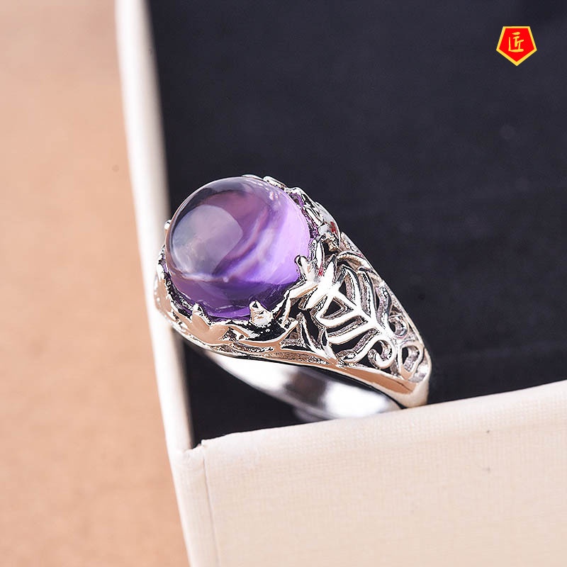 [Ready Stock]Purple Crystal Vintage Ring 925 Silver Fashion Elegant