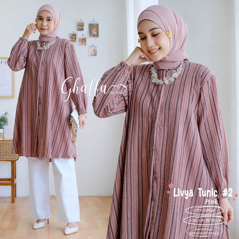 LIVYA TUNIC #2 BY GHAFFA THE LABEL / TUNIK SALUR MUSLIMAH / Baju wanita LD 106 crinkle premium