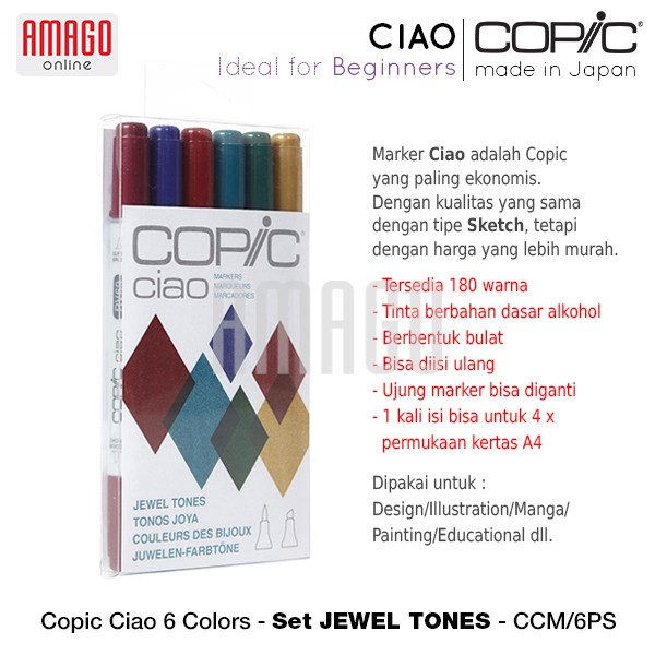 COPIC CIAO - 6 COLOR SET JEWEL TONES - CCM/6JT