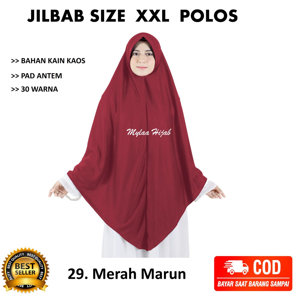 Jilbab instan NON SERUT Size XXL Pad Antem Bahan Kaos PE murah XXL-03 HARGA GROSIR TERMURAH.-29. MARUN NON