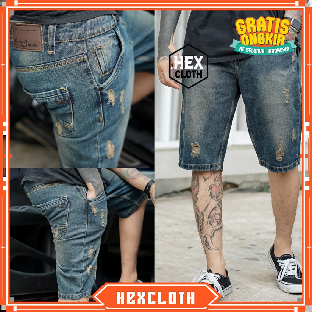 Celana Pendek Jeans Pria Ripped CMJee