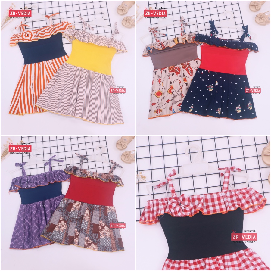 Dress Moza uk 1-2 Tahun / Dres Kensi Tanktop Baju Anak Perempuan Cewek Gaun Import Adem Murah