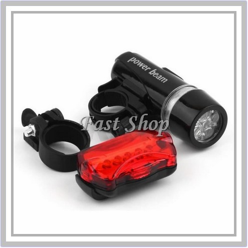 Lampu Sepeda 5 LED Powerbeam Tahan Air + Rear Safety Flashlight