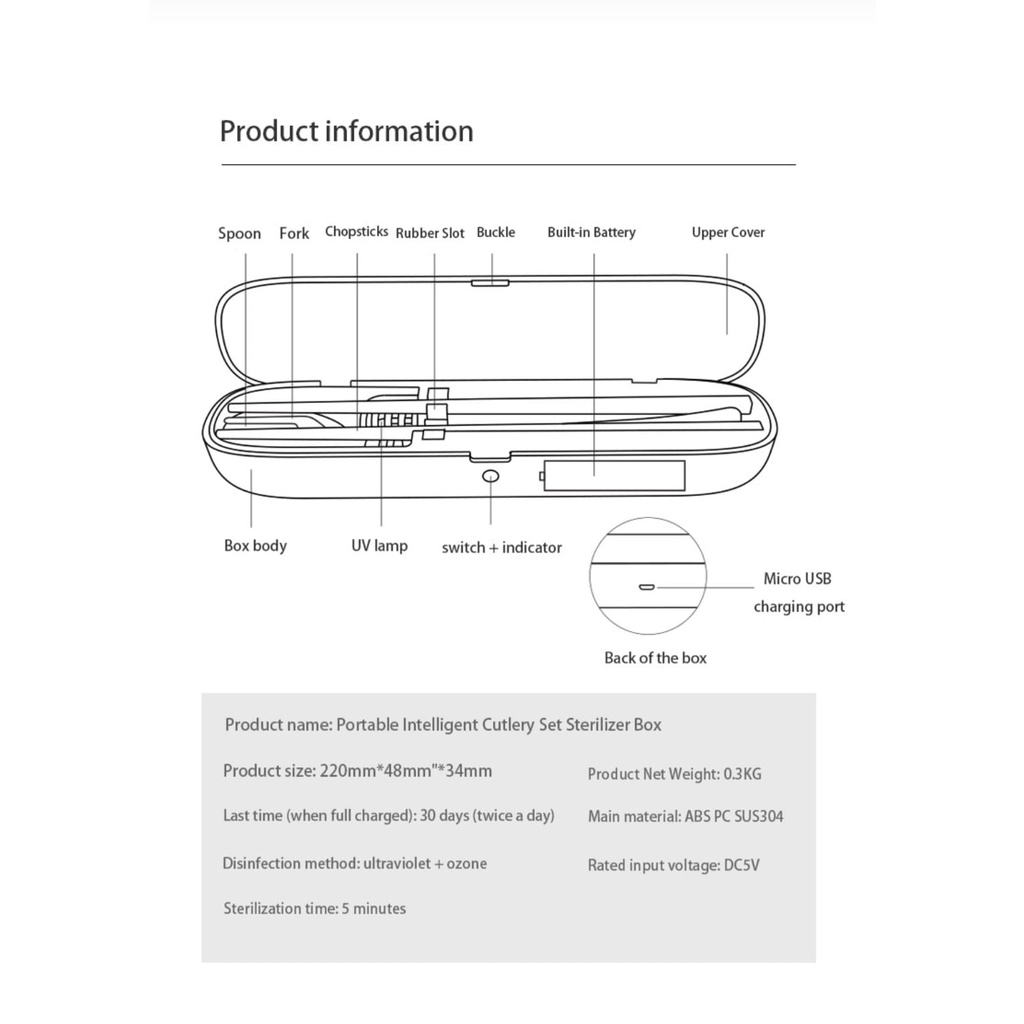 PRESTON COOKWARE - Travel UV Cutlery Sterilizer Box - Kotak Sendok Garpu Set LED