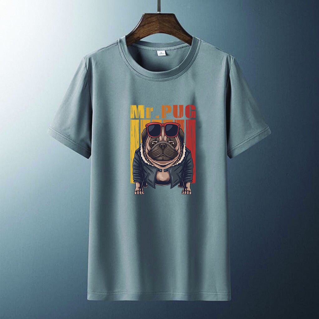 Kaos Distro Pria Wanita Mr Pug T-Shirt pria Baju lengan Pendek kaos murah