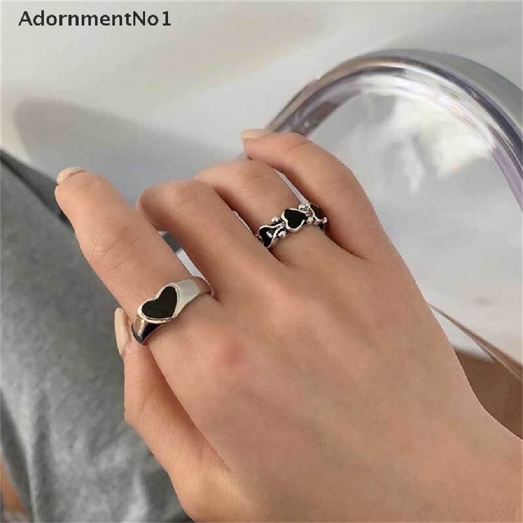 (AdornmentNo1) Cincin Pasangan / Pria / Wanita Desain Hati Minority Gaya Retro / Hip Hop Untuk Hadiah