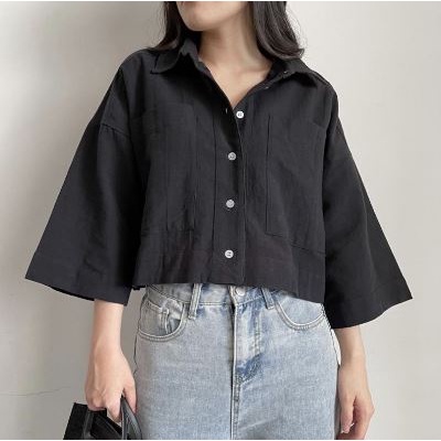 Kemeja Crop Linen oversize Kemeja Shirt Linen Outer Crop Linen