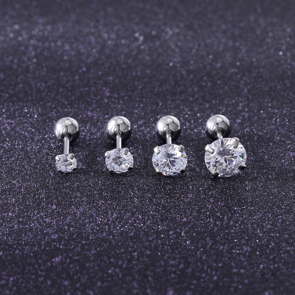 1 Pc Anting Stud Kristal Bentuk Bulat Bahan Stainless Steel Warna Emas Ukuran 3 / 4 / 5 / 6MM