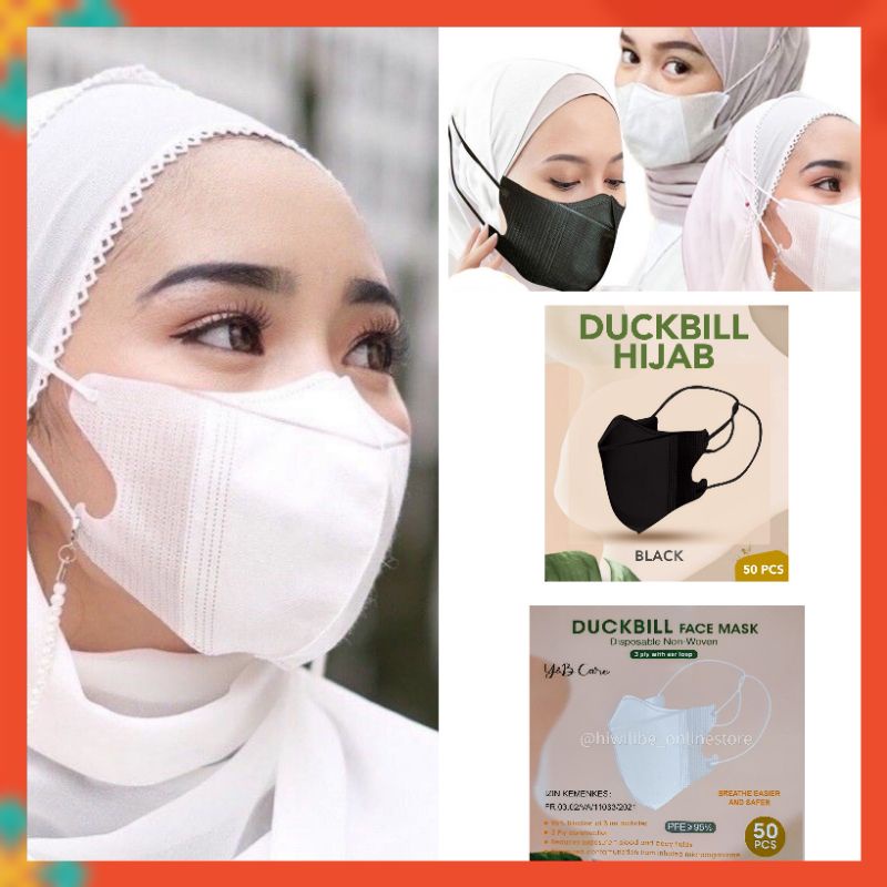 HWLB MASKER DUCKBILL HIJAB HEADLOOP JILBAB 3PLY | isi 50 | disposable