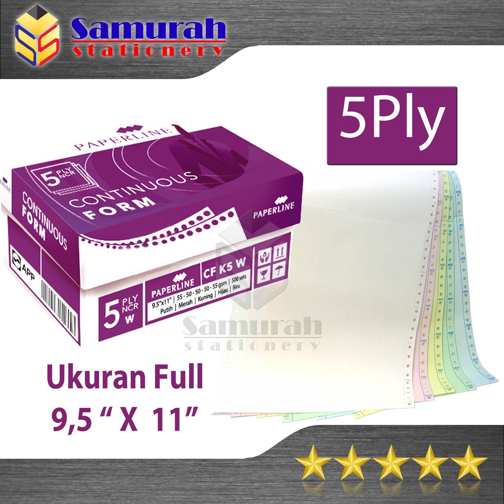 

Kertas Continuous Form Paperline 9,5 x 11 K5 W Full 2 PLY NCR / 9,5 x 11/2 K5 W PRS ( Warna Bagi 2 )