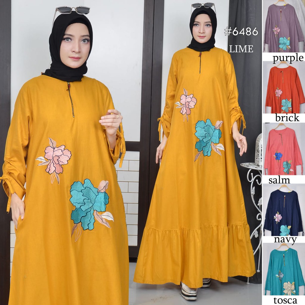 GAMIS JUMBO. GAMIS MURAH. GLD ROSE. GAMIS JUMBO BORDIR.LD 120 CM.BAHAN KATUN LINEN IMPORT. REAL PICT