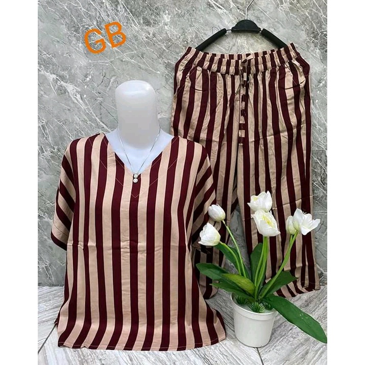 SETELAN ANDIN / SETELAN KATUN RAYON MOTIF SALUR / SETELAN BAJU CELANA 7/8 / BAJU ANDIN YANG LAGI VIR