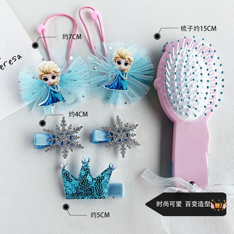 Paket Aksesoris Rambut Frozen Elsa Anak 6 in 1 Sisir Ikat Jepitan