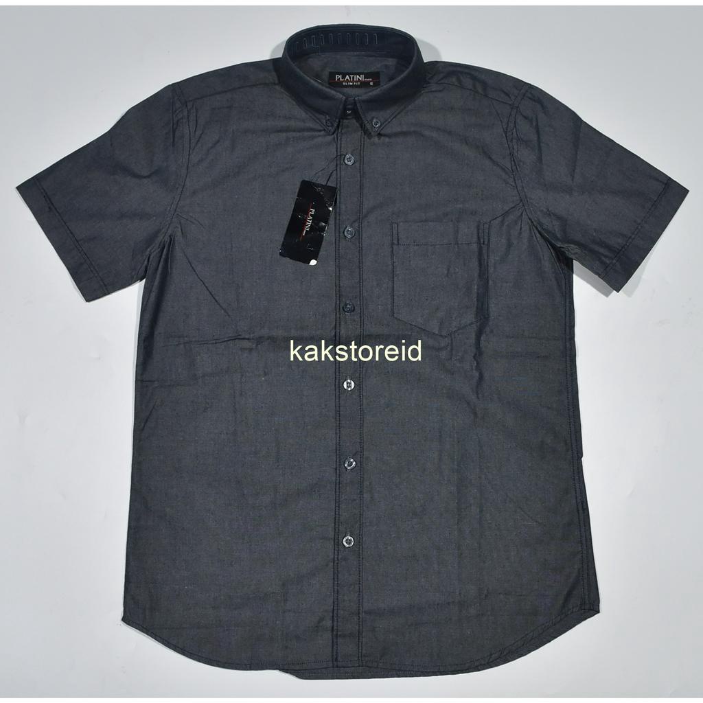 PLATINI Kemeja Pria Casual Lengan Pendek Abu Slimfit LQQ 35