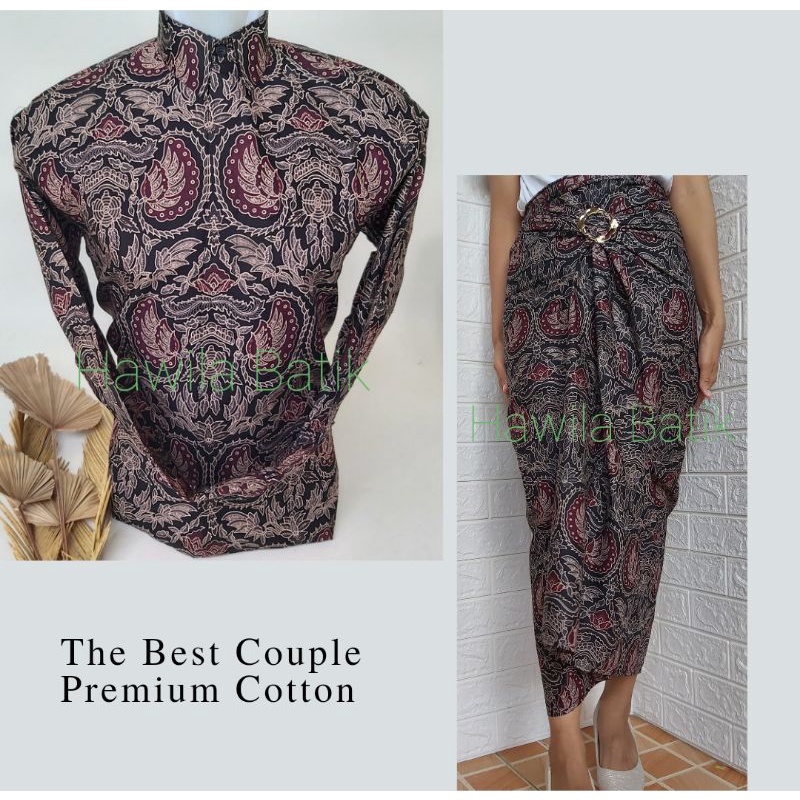 Couple Batik Rok Lilit dan Kemeja Warna Maroon