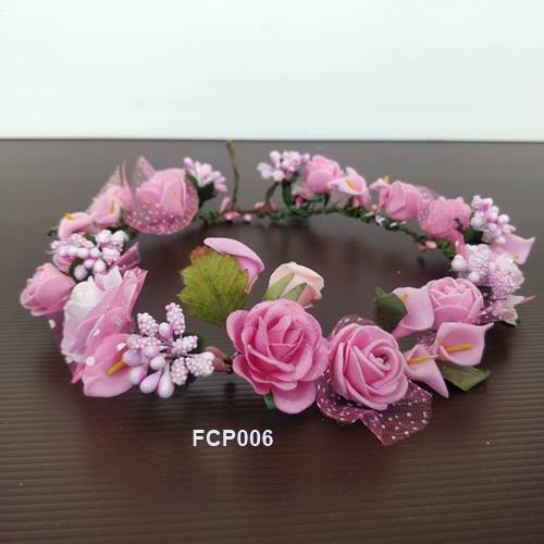 [SIAPM KIRIM] PINK FLOWER CROWN PESTA BRIDAL AKSESORIS RAMBUT BANDO FCP006