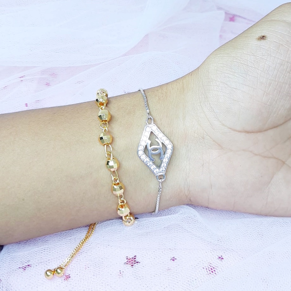 Gelang Serut Xuping Bola Boba Mata Permata Plat Gold Silver Lapis Emas - BB639