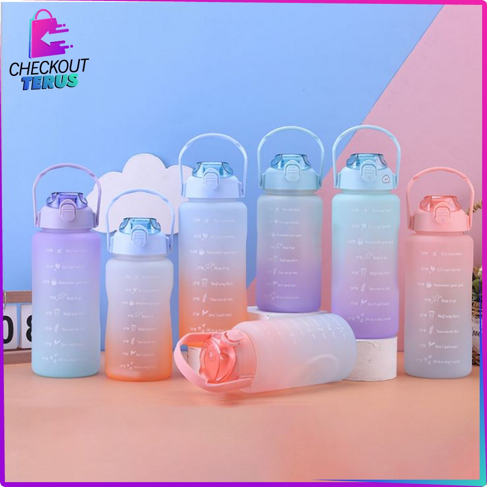 CT C301 Botol Minum Motivasi 2 Liter BPA FREE Botol Air Minum Gradiasi Botol Minum dengan Penanda Waktu Food Grade