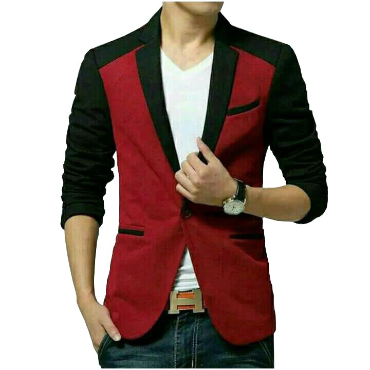 Blazer Maron kombinasi hitam jas pria  style  casual  