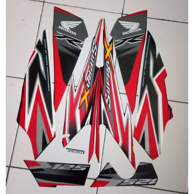 Stiker striping honda Supra x 125 2012 hitam merah