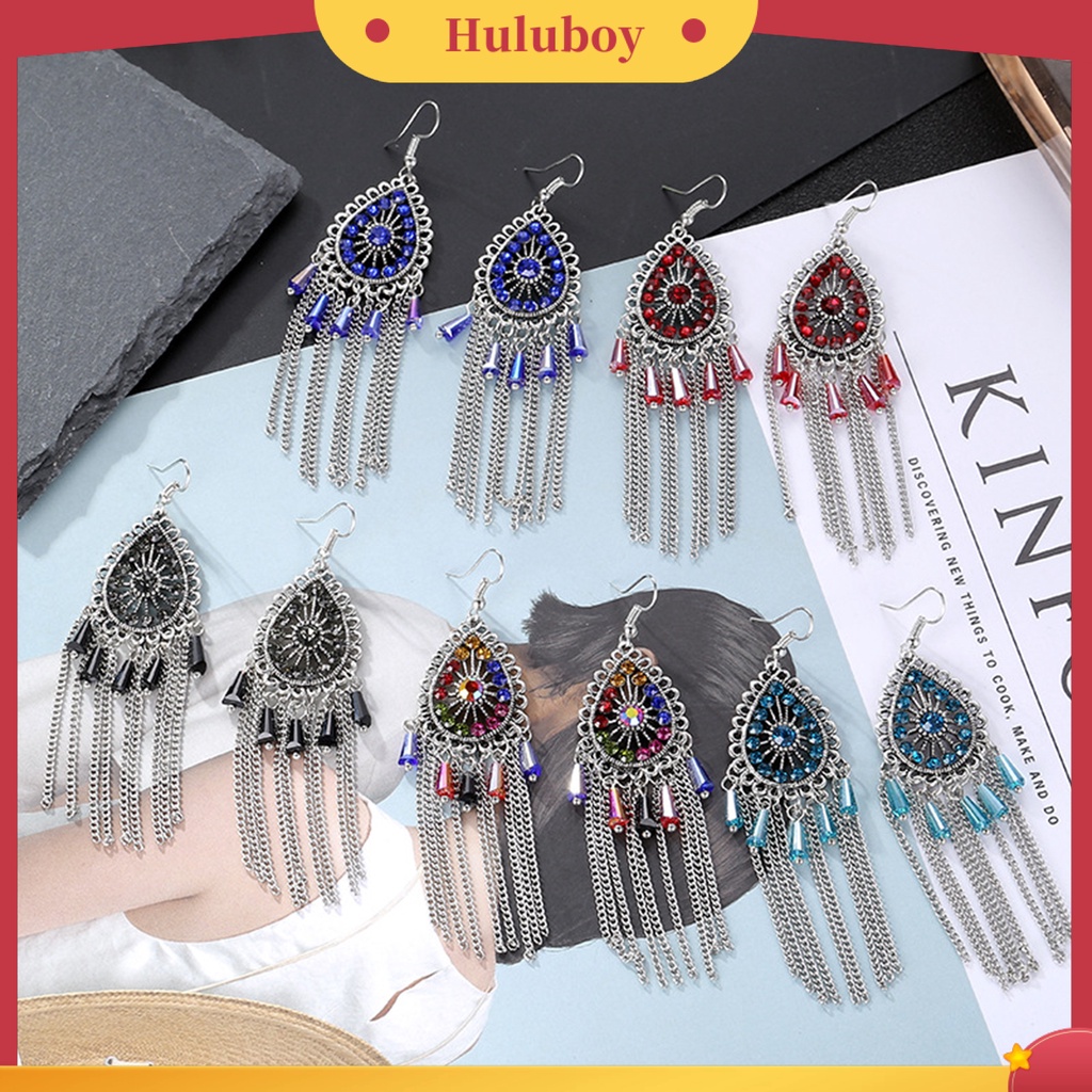 Hu Hu Hu Hu Hu Alat Bantu Pasang Kacamata♡ 1 Pasang Anting Rumbai Bentuk Tetesan Air Aksen Berlian Imitasi Gaya Vintage Untuk Wanita