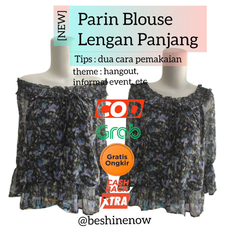 Parin Blouse Atasan Wanita Sabrina Lengan Panjang Korean Bahan Premium Harga murah