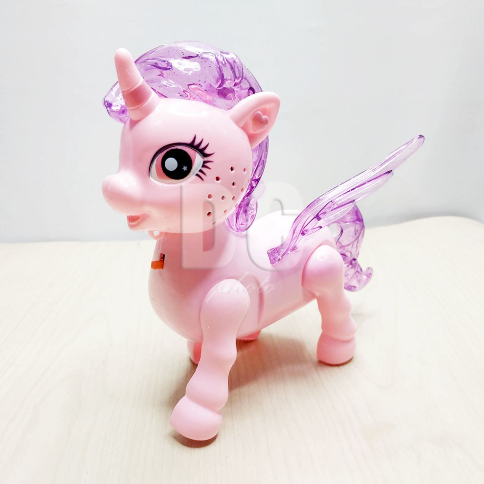 Robot Pony Horse Mainan Boneka Unicorn Baterai Bisa Jalan Lampu Musik