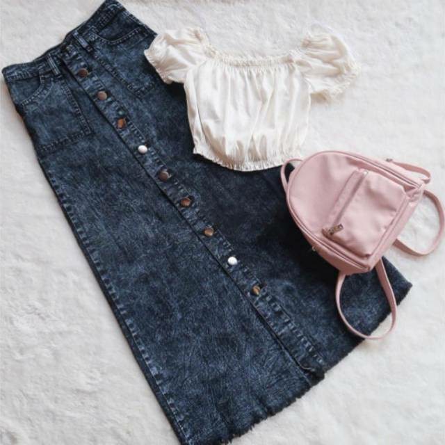 ROK PANJANG/ROK JEANS PANJANG/ROK PANJANG JEANS/ROK JEANS SNOW BLACK