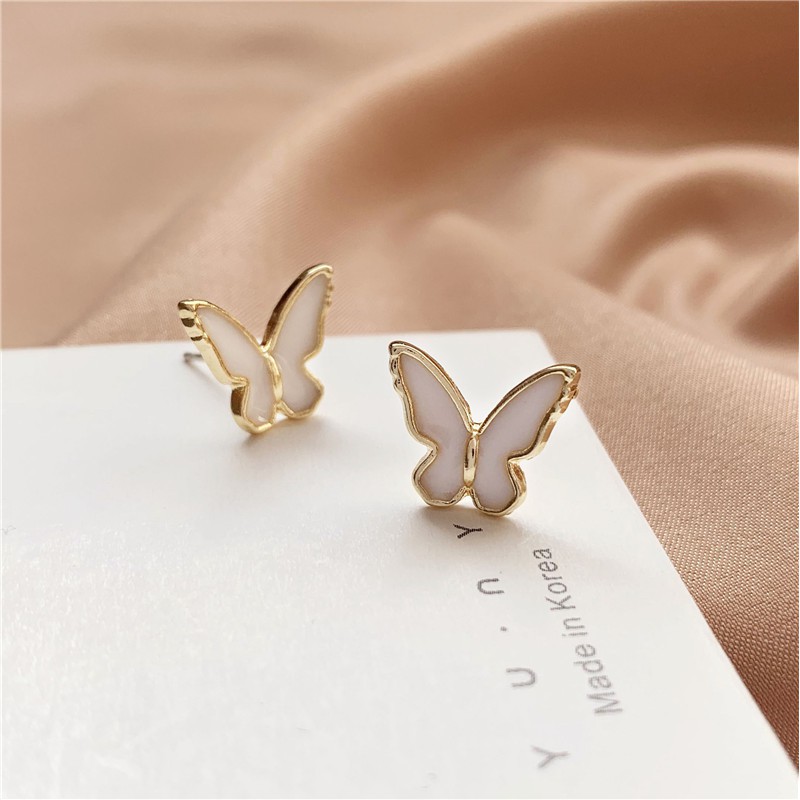 All-match fairy tale butterfly wings earrings mini exquisite white imitation shell earrings