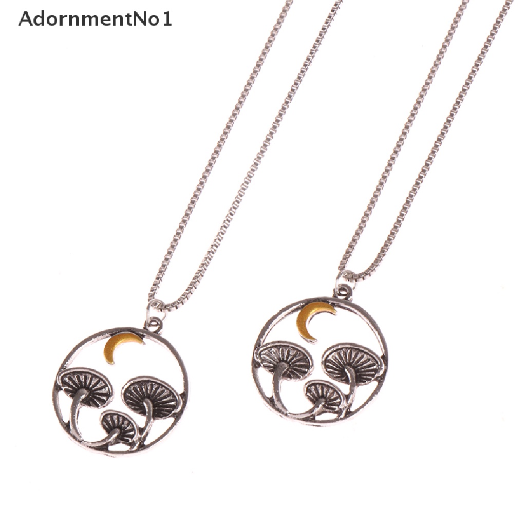 (AdornmentNo1) 1 PC Kalung Rantai Dengan Liontin Bulan + Jamur Bahan Metal Gaya punk Retro Untuk Wanita