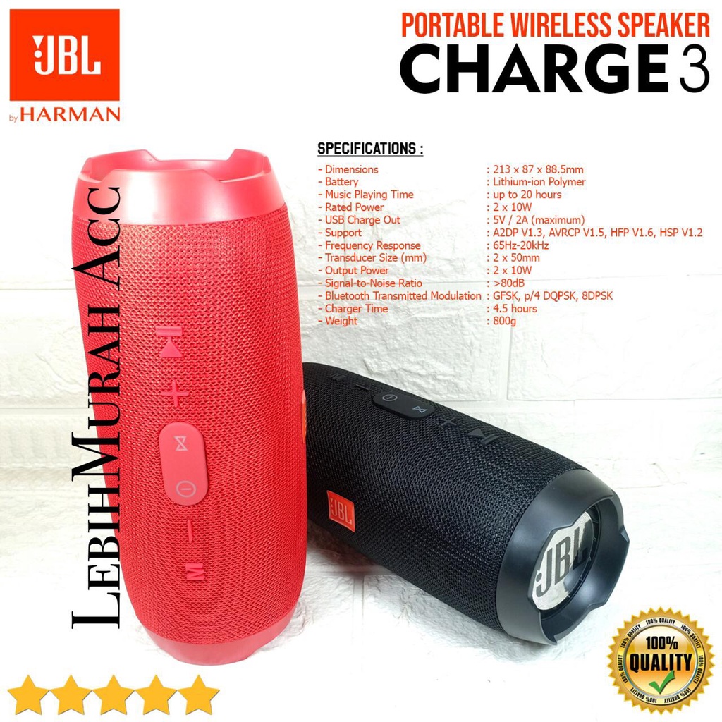 Speaker Bluetooh JBL CHARGE 3+ Speaker Super Bass Wireless CHARGE 3 Portabel Kualitas OEM High Quality High Bass