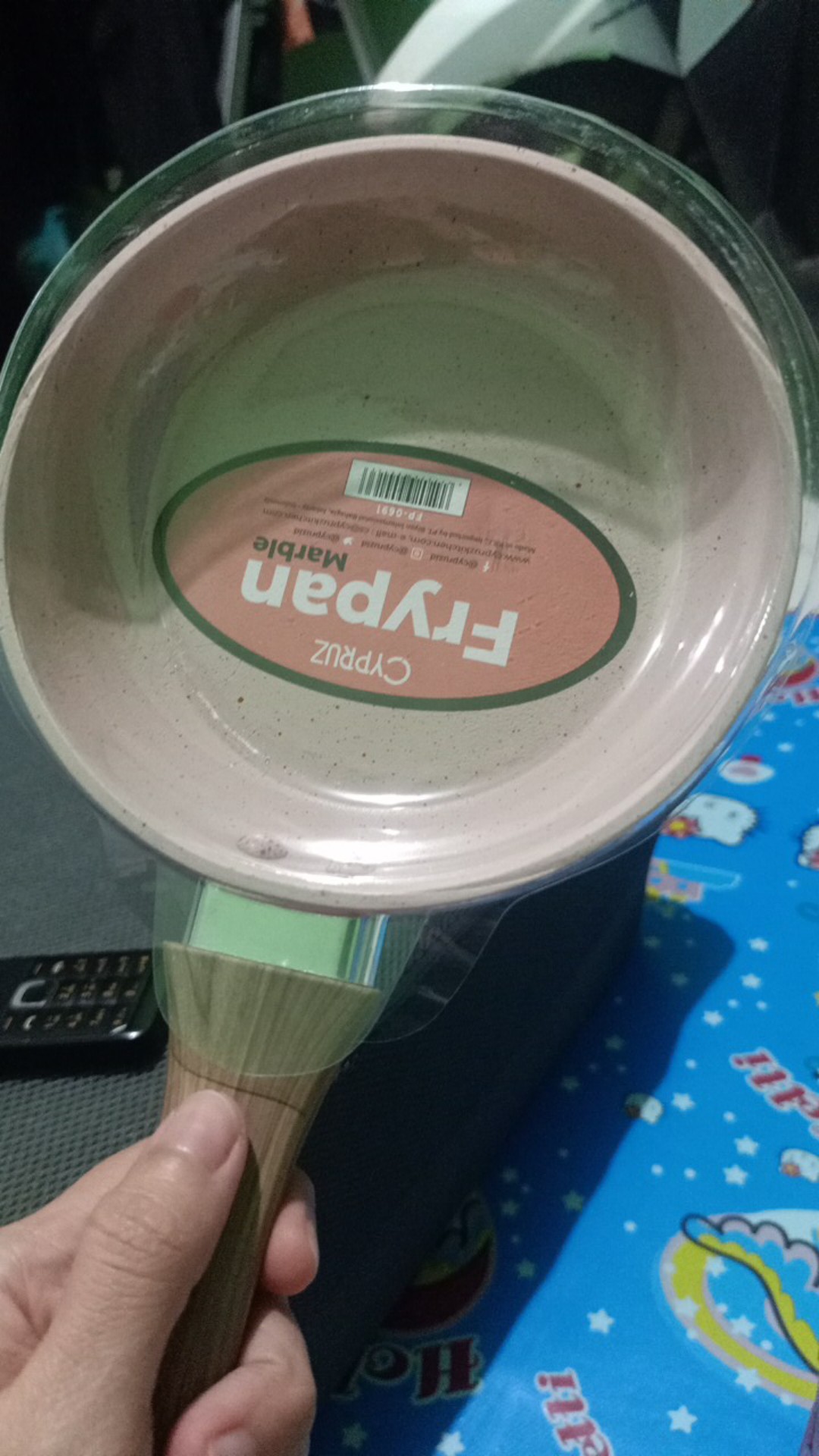 Cypruz Fp0691 14cm Pink Mini Fry Pan Gagang Kayu Marble Coating Penggorengan Panci Fry Wok Kuali