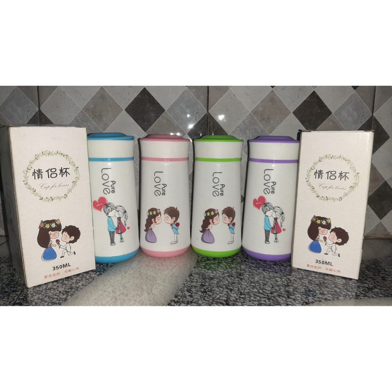 BOTOL MINUM / BOTOL KACA MOTIF PURE LOVE 350ml + BOX