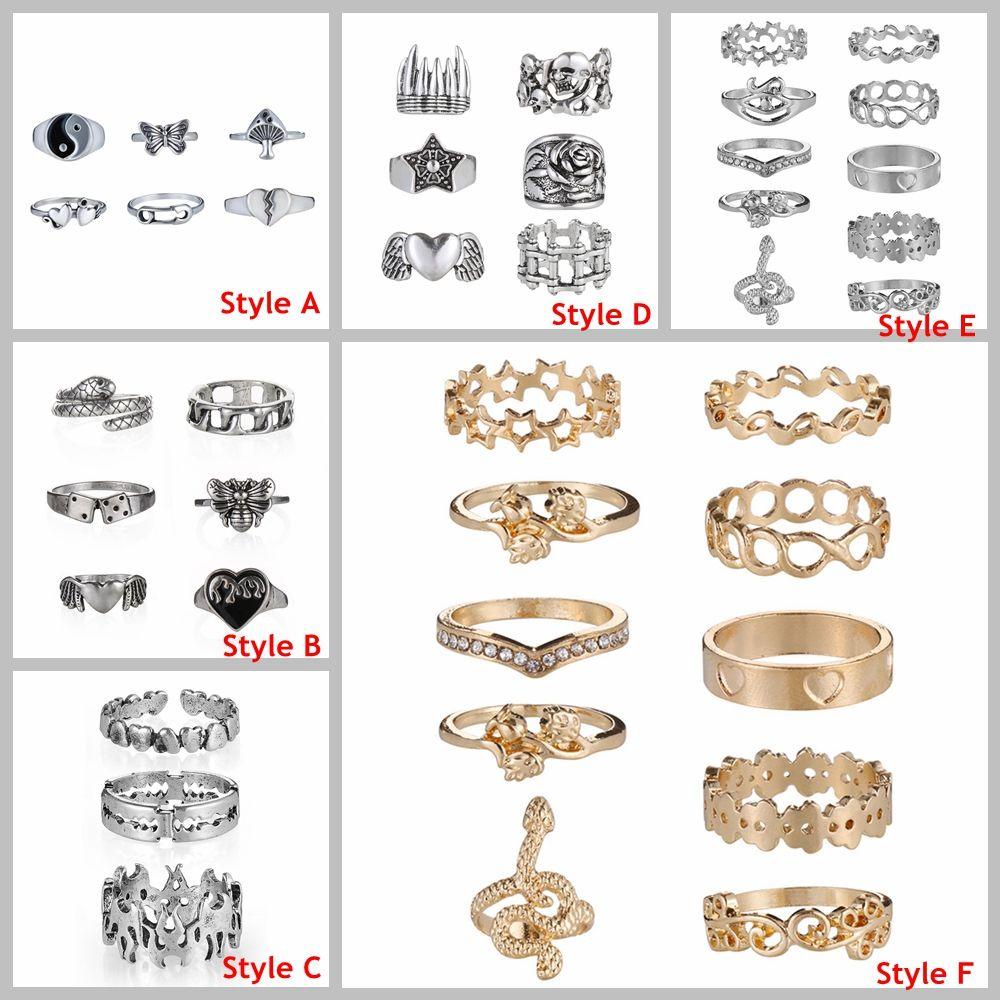 Lily Set Cincin Retro Hadiah Untuk Wanita Pria Perhiasan Hip Hop Motif Hati