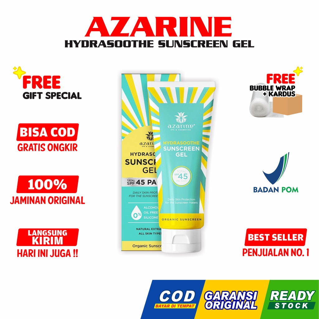 Azarine Hydrasoothe Sunscreen Gel SPF45 PA++++ Pelindung Tabir Surya BPOM Original